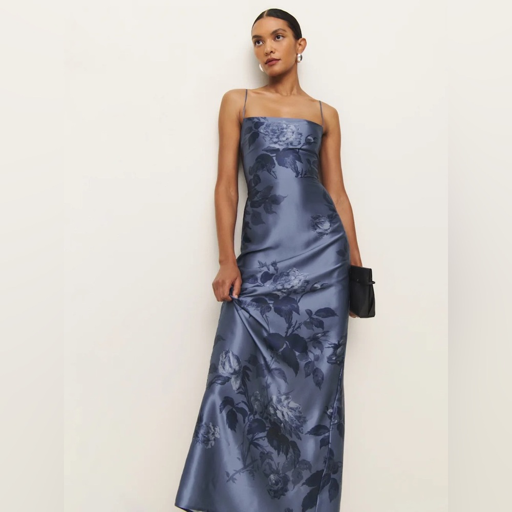 Reformation Frankie Silk Dress In Trieste Border, brand new without tags. - Picture 2 of 16